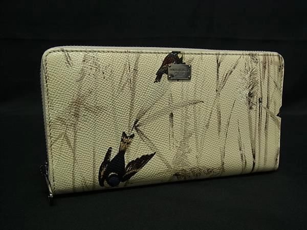 ♥ DOLCE＆GABBANA ドルチェ-ガッバーナ レザー 鳥 バード ラウンドファスナー 長財布 ウォレット アイボリー系 FR4259