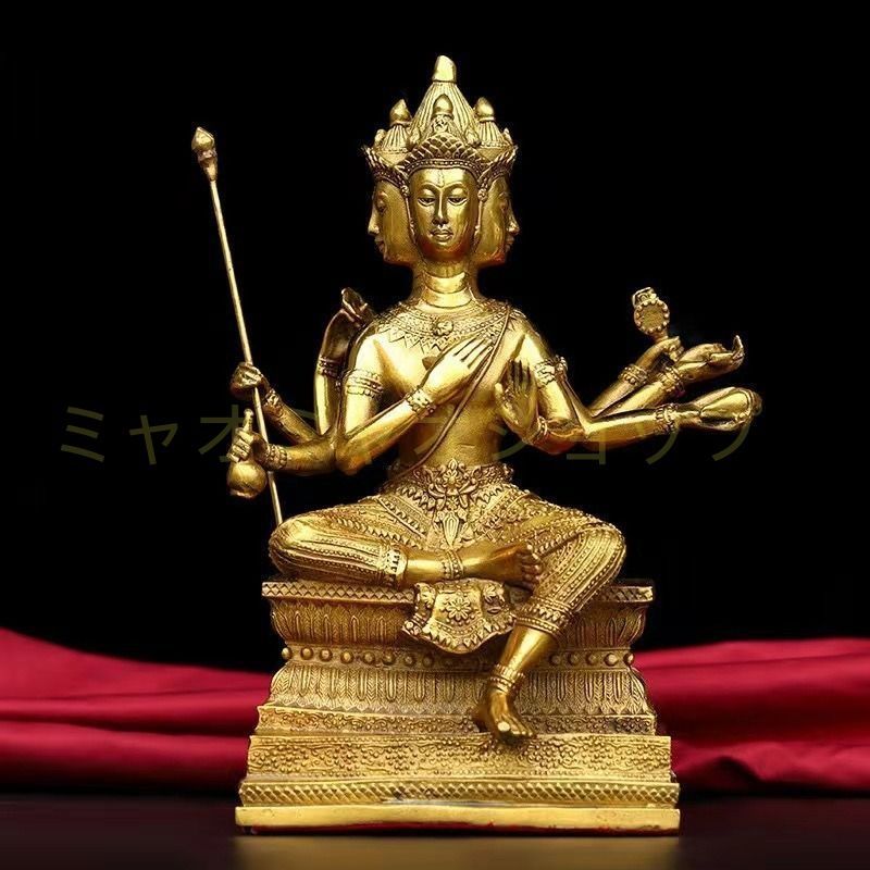 仏陀 エラワン仏陀 置物 オブジェ 黄金 ゴールド 金色 銅製 四面 開運 風水 幸運 健康 運気向上 繁栄 伝統的 金運 財運 商売?盛 厄除け 幸福 プレゼント ギフト