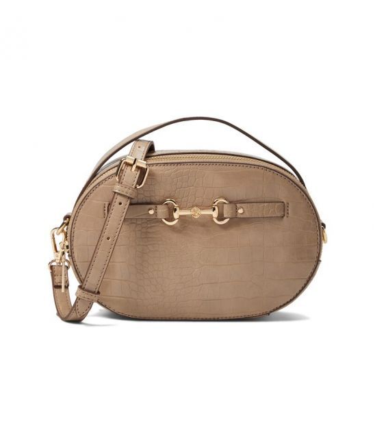 【送料無料】 アンクライン レディース ハンドバッグ バッグ Oval Horsebit Crossbody In Croco Oatmilk