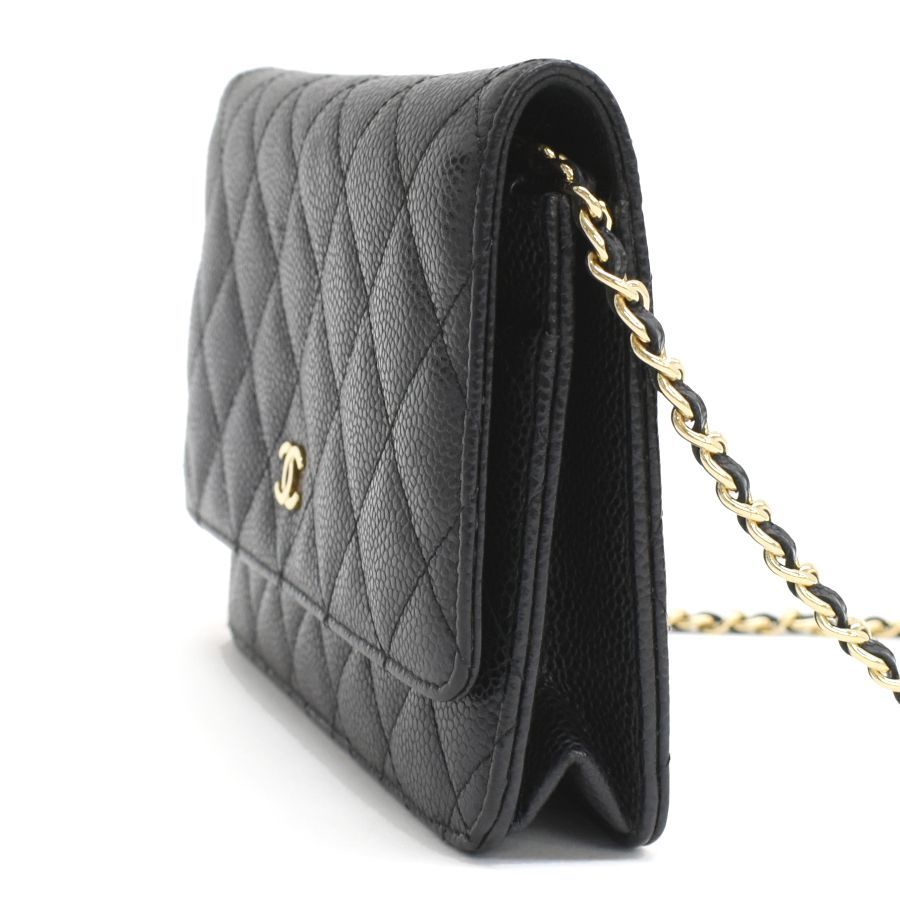 シャネル|チェーン|ショルダーウォレット|バッグ|マトラッセ|キャビアスキン|ブラック|ゴールド金具|CHANEL