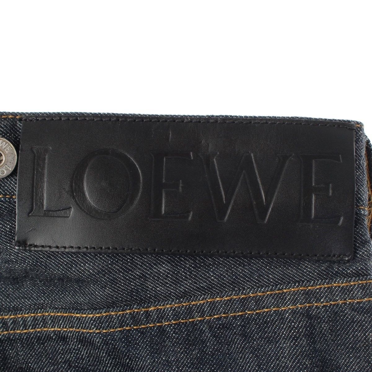 ロエベ コットン デニム カーフレザー ハイウエスト パンツ ボトムス  