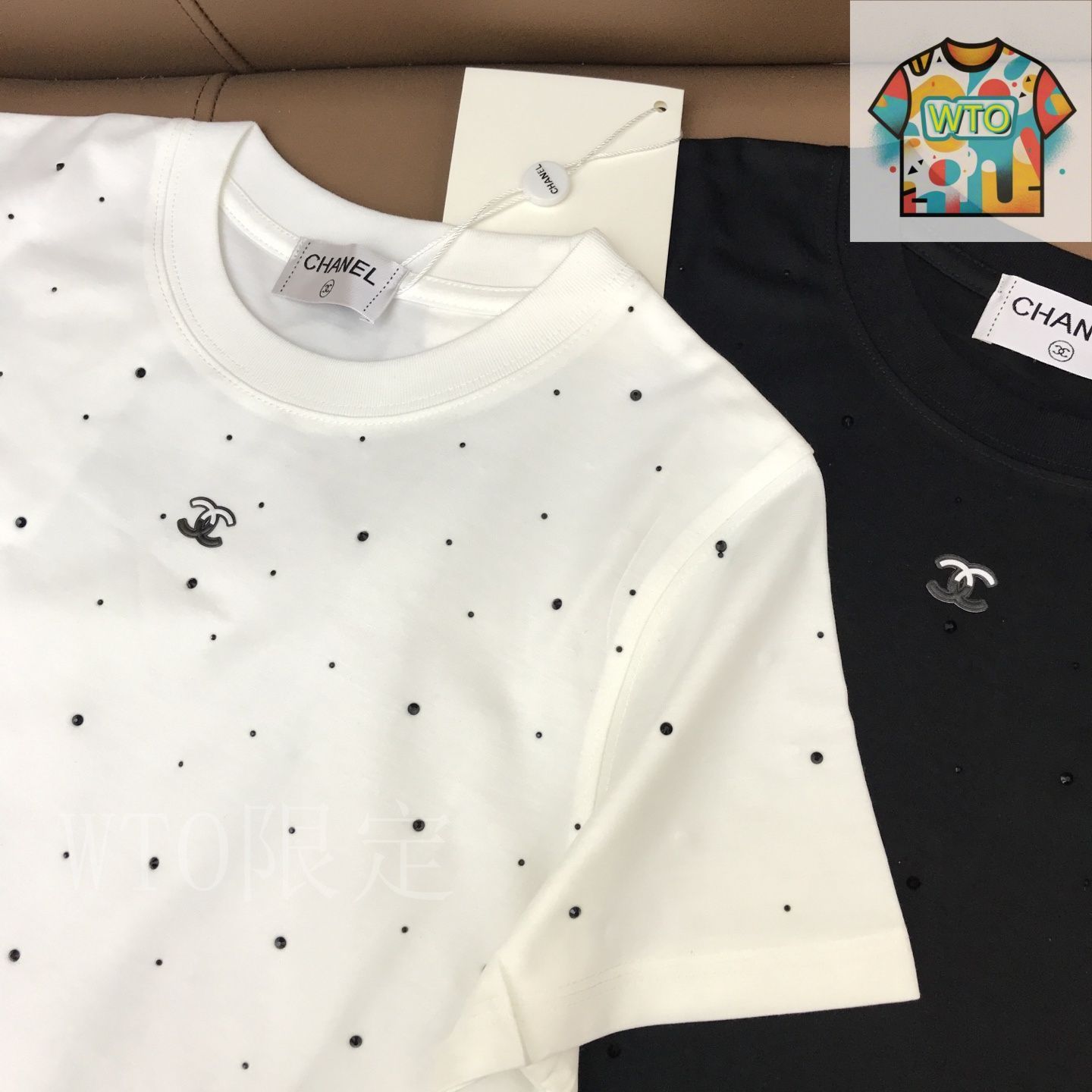 【可愛い】CHANEL スパンコールマリン Ｔシャツ 今日特価】Chanel 前後全スパンコール ダブル C 丸首ショート