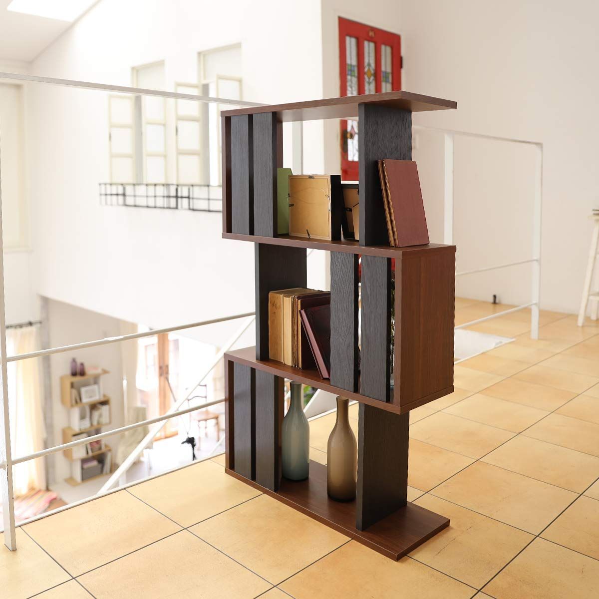 COB-1160DK 奥行23.4cm 高さ107.2 幅59.6 ダークブラウン コビナス 背面化粧済 本棚 パーテーション 横置きできる ジグザグラック 白井産業