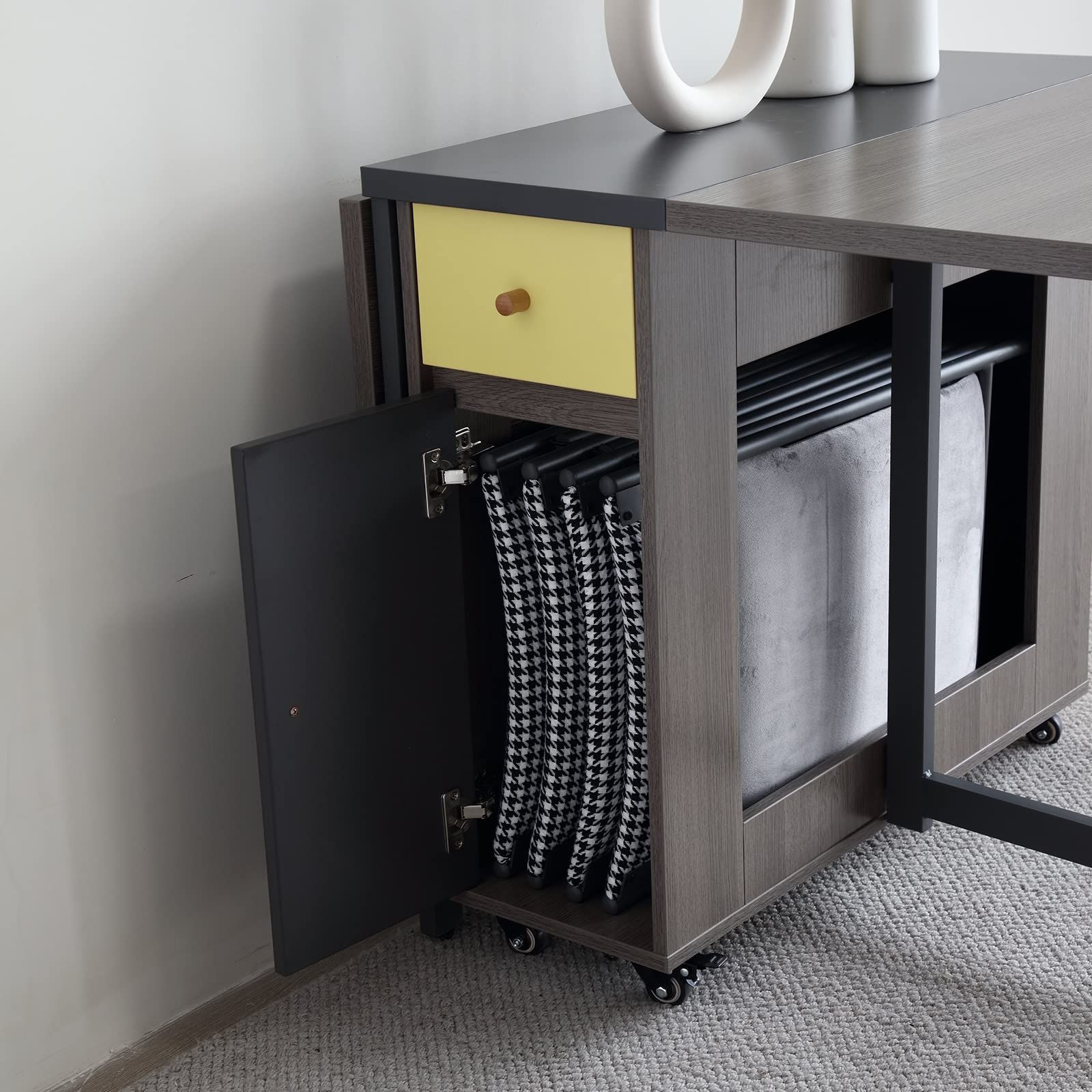 FUNROLUX折りたたみダイニングテーブル、物置棚と2つの物置引き出し付き Amazon｜折りたたみダイニングテーブル、物置棚と2つの物置引き出し