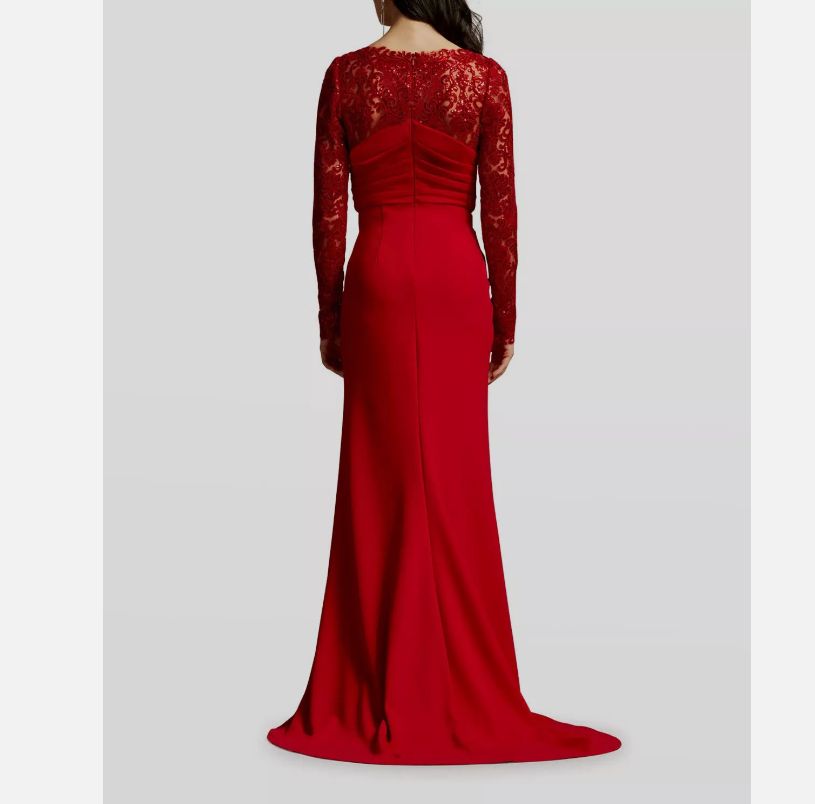 【新品】タダシショウジ US2 美しいロイヤルレッドのロングレースドレス 新品】タダシショウジ US2 美しいロイヤルレッドのロングレースドレス