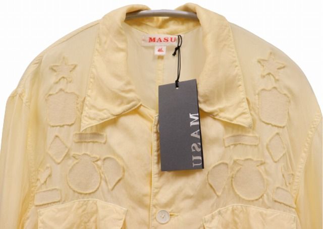 MASU エムエーエスユー 22AW SILENT OFFICER SHIRT サイレント オフィサー シャツ ワッペン 46  イエロー【ブランド古着ベクトル】【中古】230126