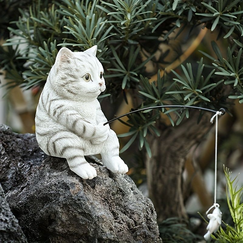 ミニチュア 釣りをする子猫 リアル 置物 14cm サバトラ ねこ