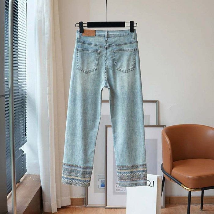 【品質保証書】  デニムパンツ レディース ジーパン 9分丈 ハイウエスト ジーンズ ストレート 着痩せ ポケット付き ストレートパンツ バイ デニム ズボン ロング丈 民族風 着回し すっきり ボトムス ライトブルー 体型カバー落ち感カジュアル 春夏lyixuan01 愛おしい