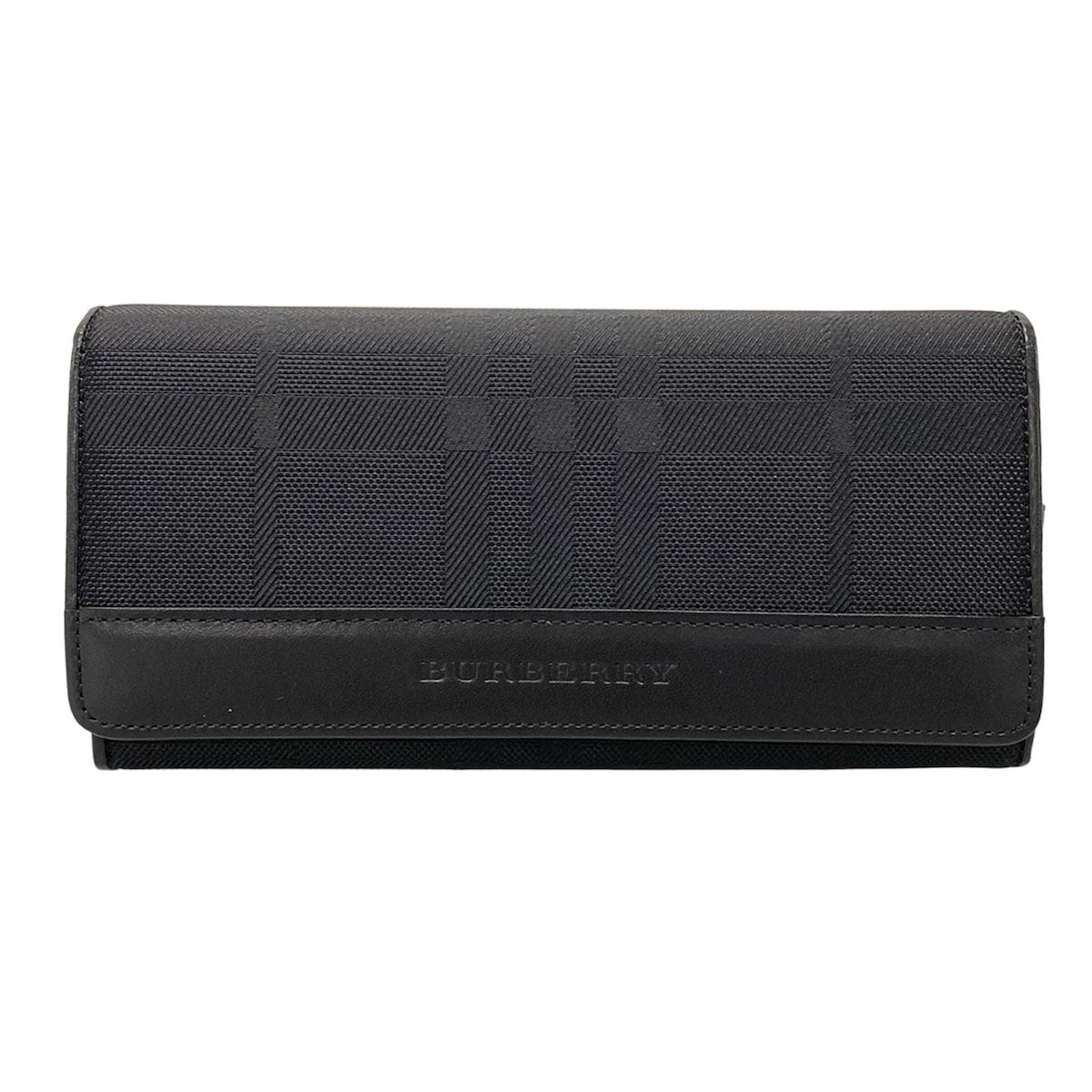 Burberry(バーバリー) 長財布美品 - 黒 チェック柄 レザー