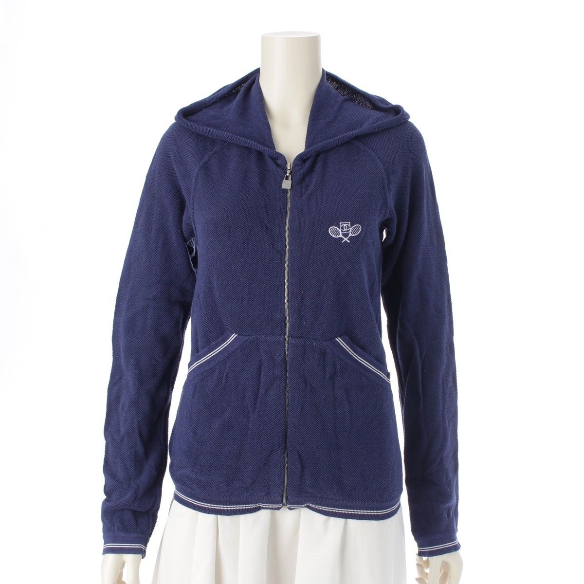 シャネル 05P スポーツ コットン テニス ジップアップ パーカー トップス P25333 ブルー 38