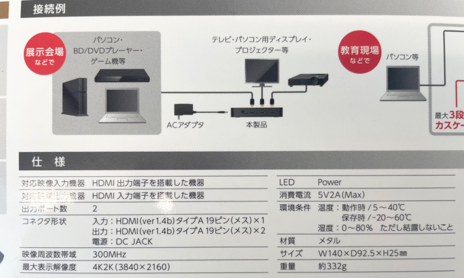 H30OD6 ELECOM エレコム ディスプレイ分配器 VSP-HD12BK 2分配 HDMI対応 4K HDCP対応