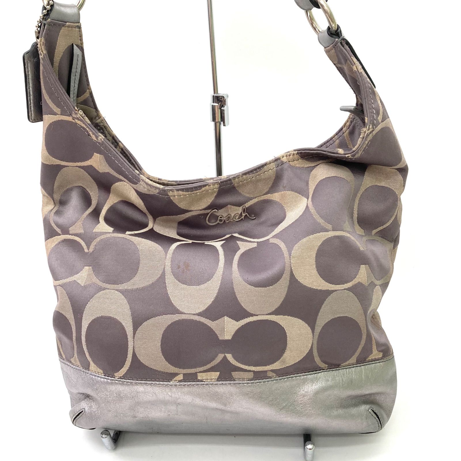 COACH】コーチ シグネチャー柄 ワンショルダーバッグ グレー シルバー