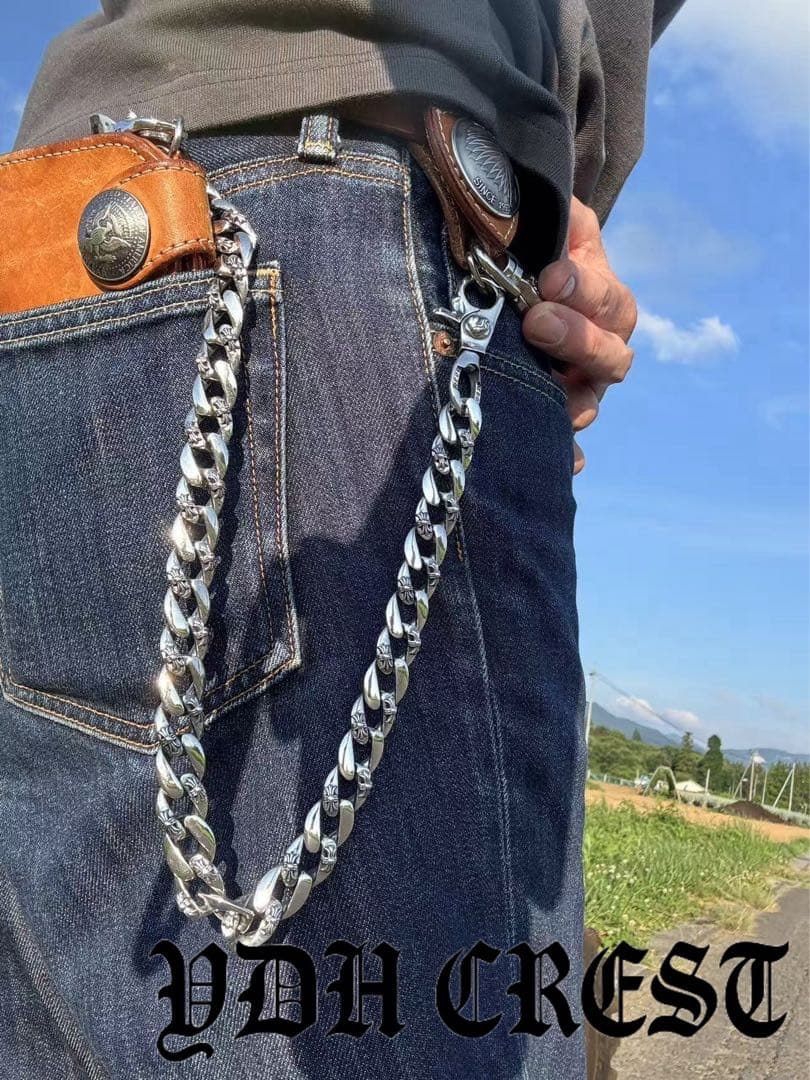 ウォレットチェーン バイカーシルバープレーンチェーン 刻印有り QBKL17