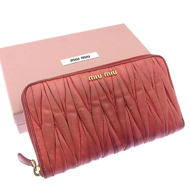 MIUMIU ミュウミュウ　マドラス　ロングウォレット　ゴールドロゴ　ピンク MIUMIU ミュウミュウ マドラス ラブレター 三つ折り長財布