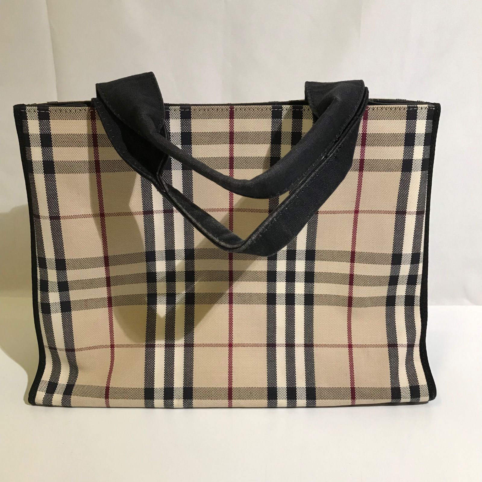 バーバリー チェック ハンドバッグ トートバッグ ベージュ ブラック キャンバス Burberry バーバリー ロンドントートバッグ キャンバス 手提げ鞄