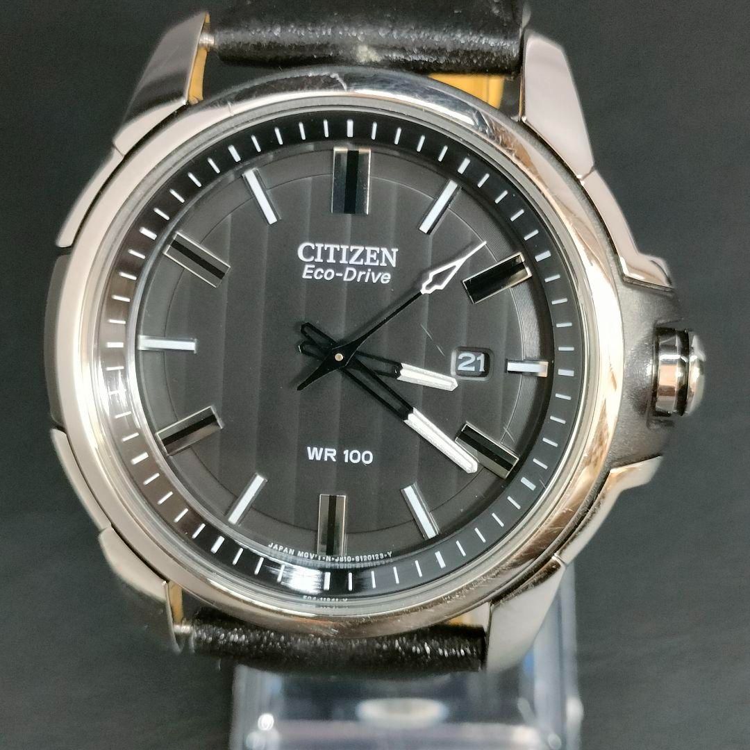 登場! 美品CITIZENシチズンブラックシルバーソーラーレザーメンズ 時計