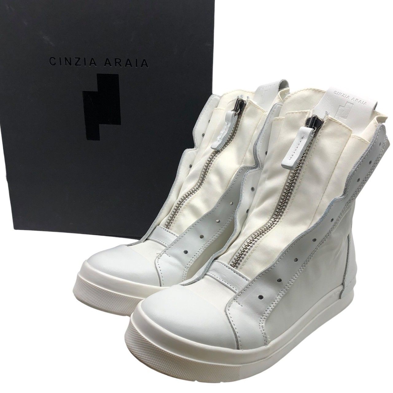 CINZIA ARAIA(チンツィアアライア) center zip sneakers センタージップ スニーカー 38(24.0cm) ホワイト 110-W-LYR-1-SK1