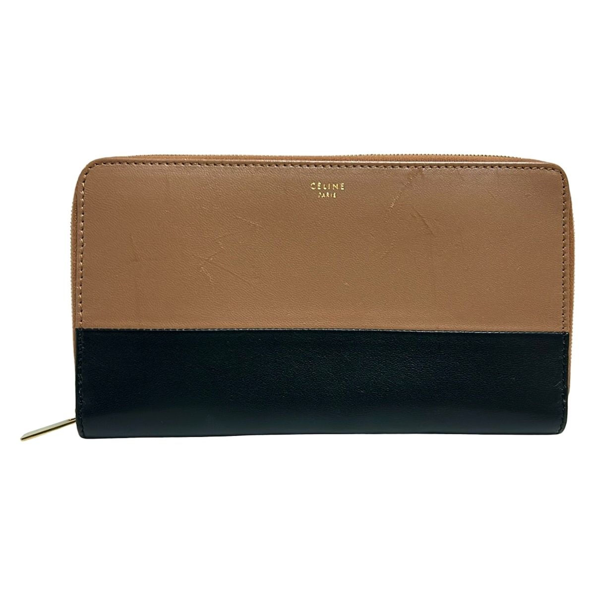 CELINE レザー長財布 ブラウン/ブラック CELINE(セリーヌ) 長財布 - ブラウン×黒 ラウンドファスナー