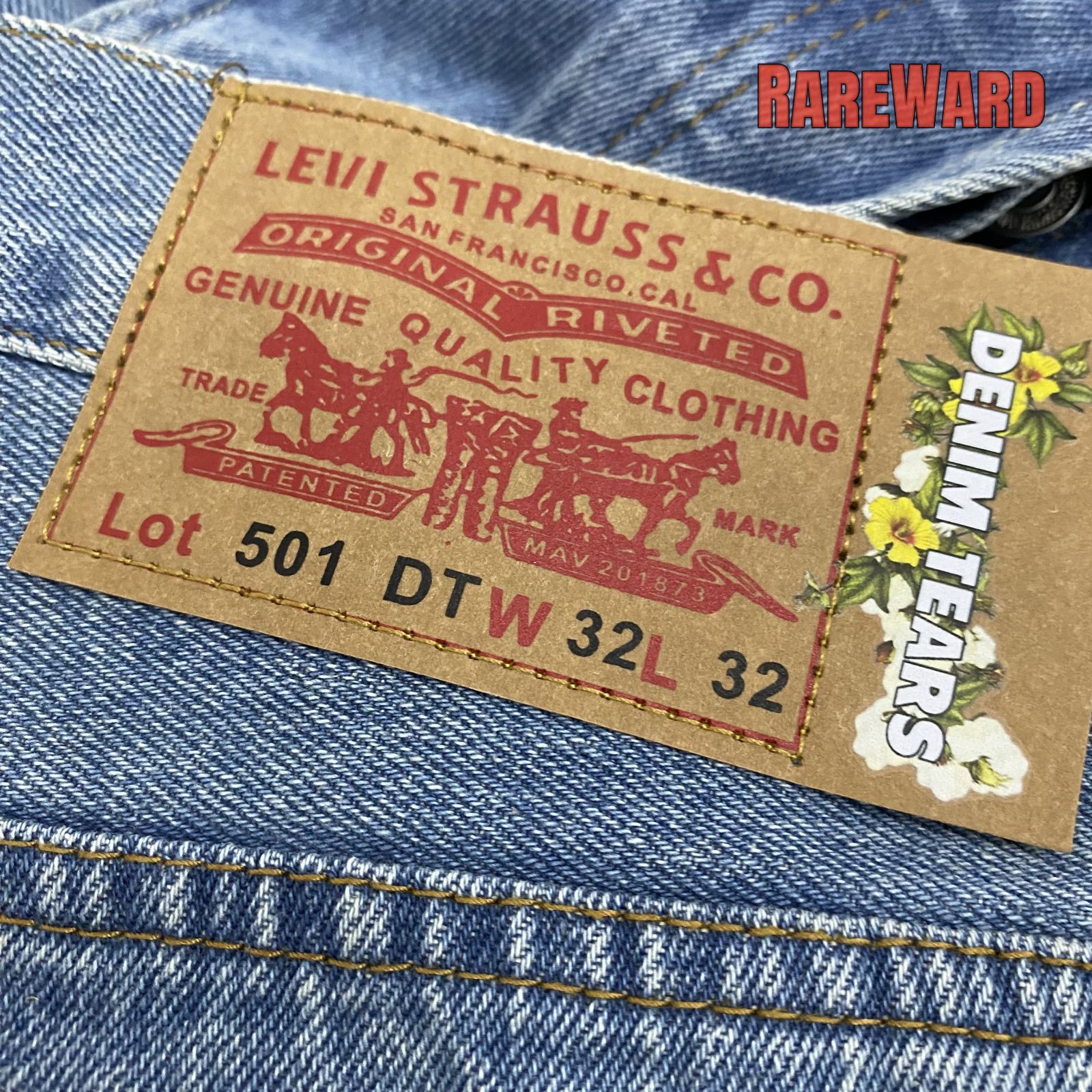 中古 DENIM TEARS × LEVI'S 501 デニムパンツ ウォッシュ