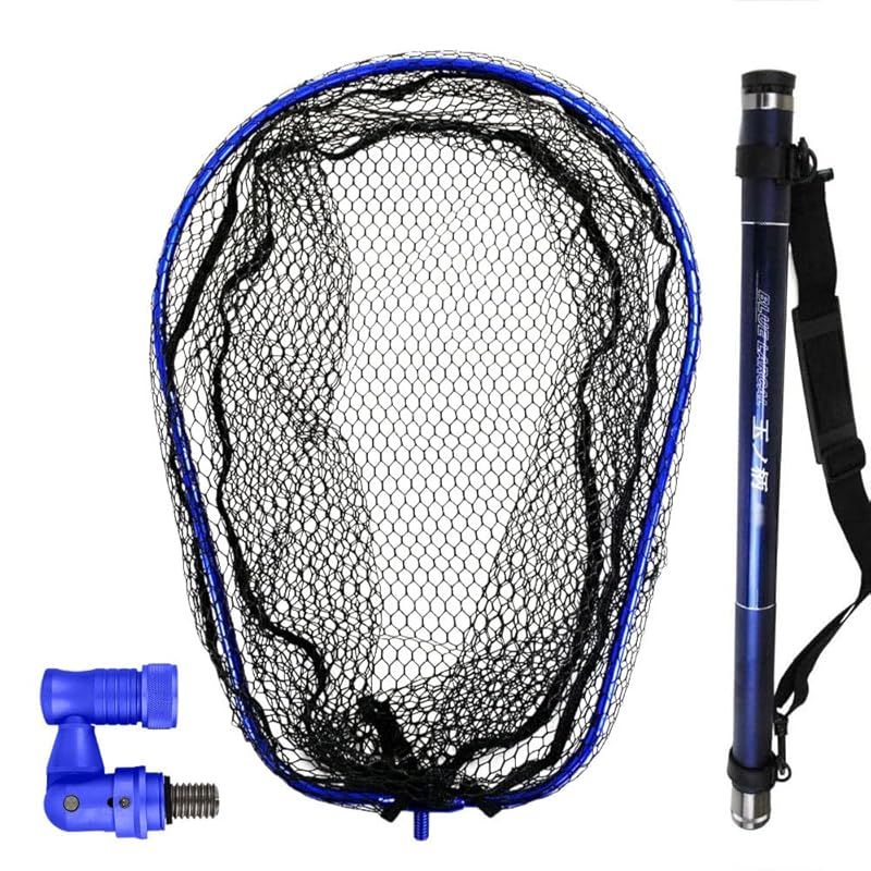 おり釣具 ランディングネット 3点セット BLUE LARCAL カーボン 玉の柄 6ｍ／5.5ｍ／5ｍ + ランディングネットＬ／Ｍ + タモジョイント (sip-netset) (5ｍ／ブルー， ネットLサイズ)