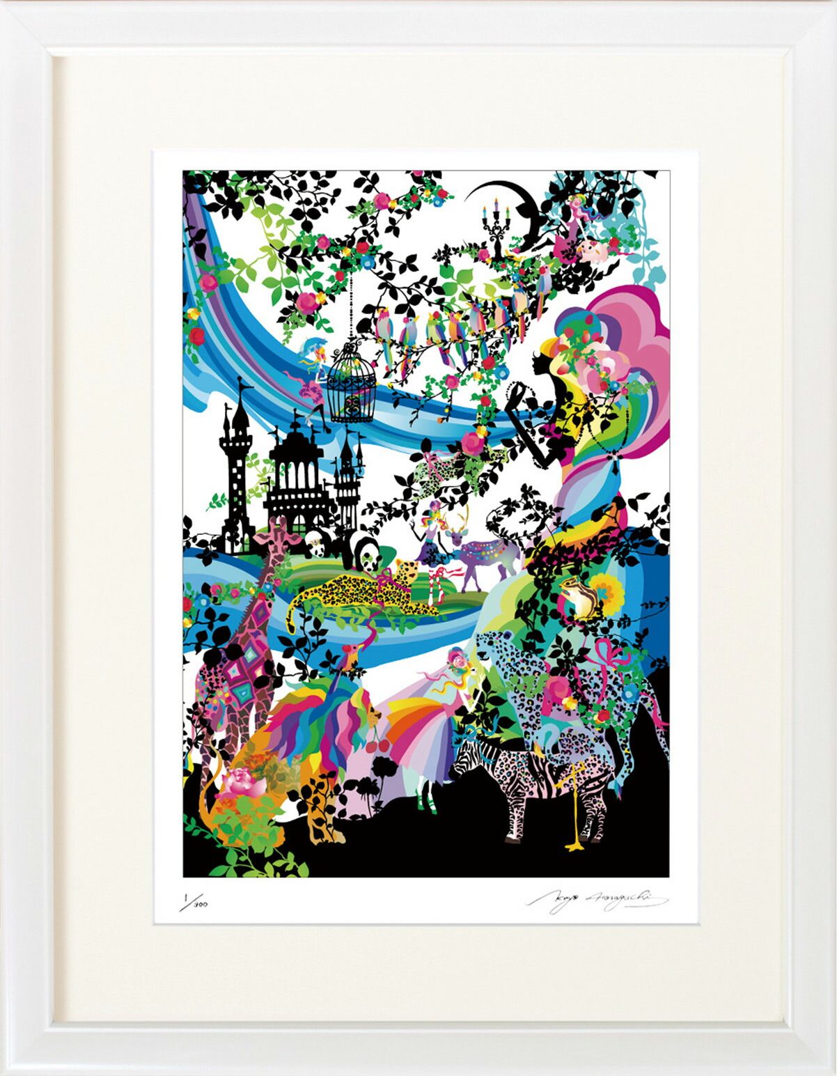 絵画 ほらぐちかよ キミの住む街（Ｃ６７３３） インテリア 壁 に飾る絵 リビング 玄関 ギフト 子ども部屋 プレゼント アート フレーム付 壁飾り 額縁付き 御祝 贈り物 おしゃれ 壁掛け