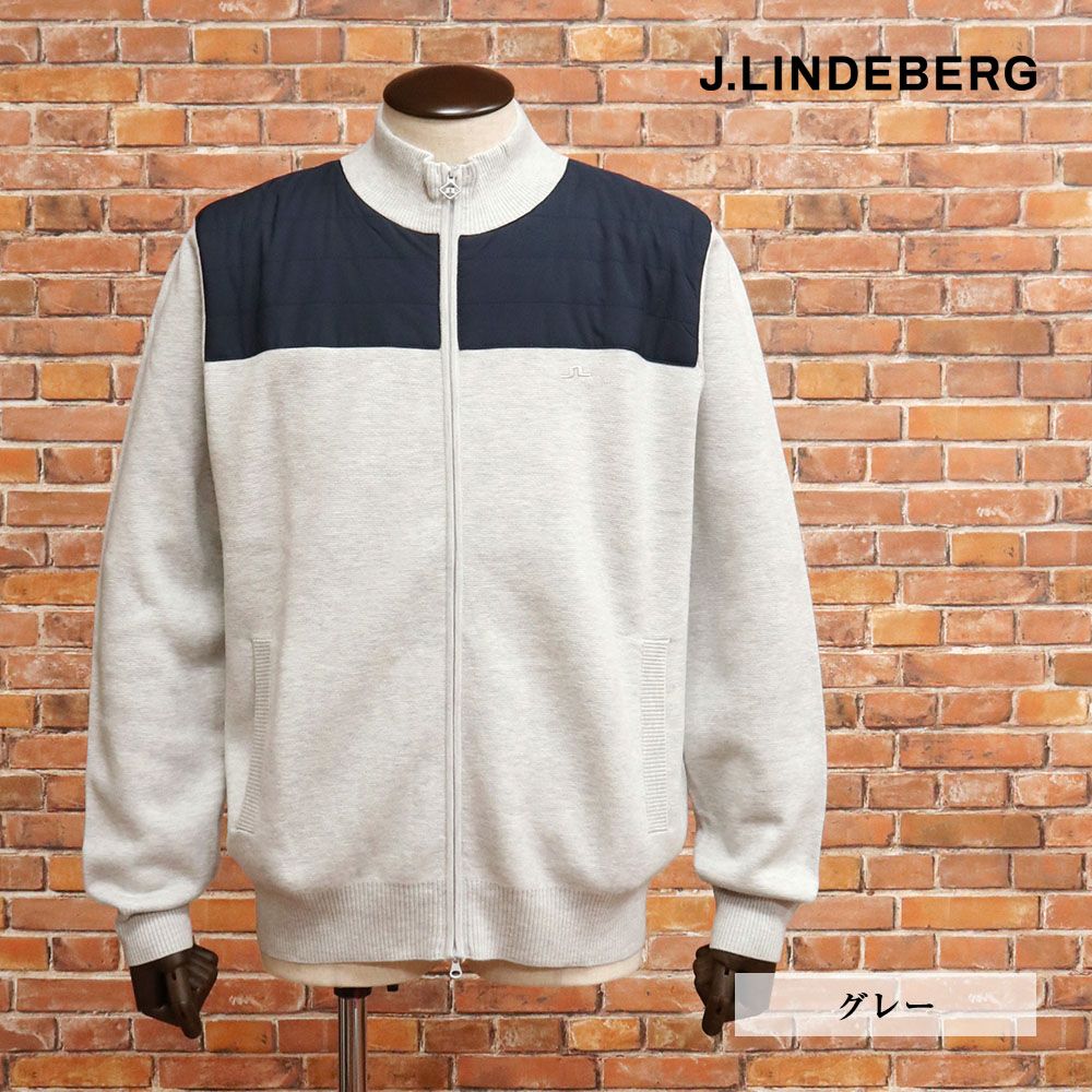 秋冬|J.LINDEBERG|50 XL サイズ|ニットジャケット 071-59016 ダブルジップ 切替デザイン カーディガン ゴルフ メンズ 紳士 ジェイリンドバーグ |グレー|mc163|