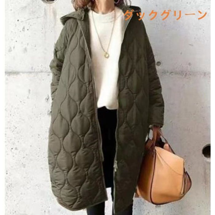 中綿 レディース ロング丈 無地 フード付き キルティング 暖かい 防寒 シンプル 秋冬 アウター ス カジュアル 綿入り きれいめ おしゃれ 高級な質感キルティングコートレディース中綿コート襟なしロング