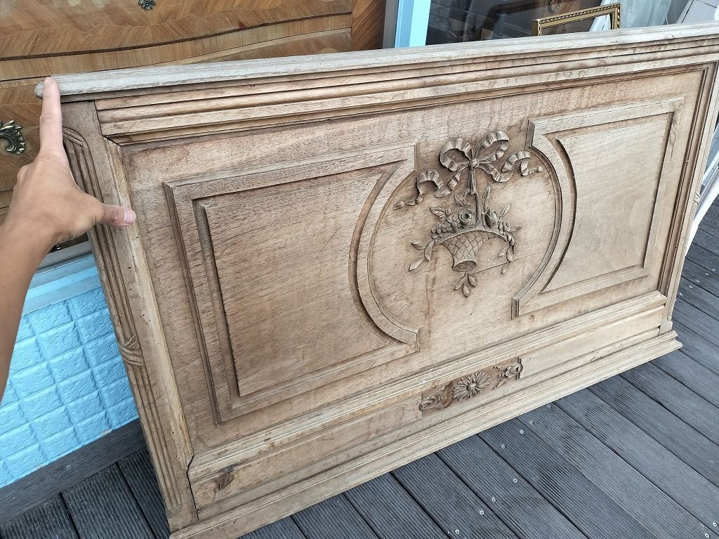 フランス アンティーク リボン 壁 装飾 彫刻 木製 プレート １９００年 大きい 110x67㎝