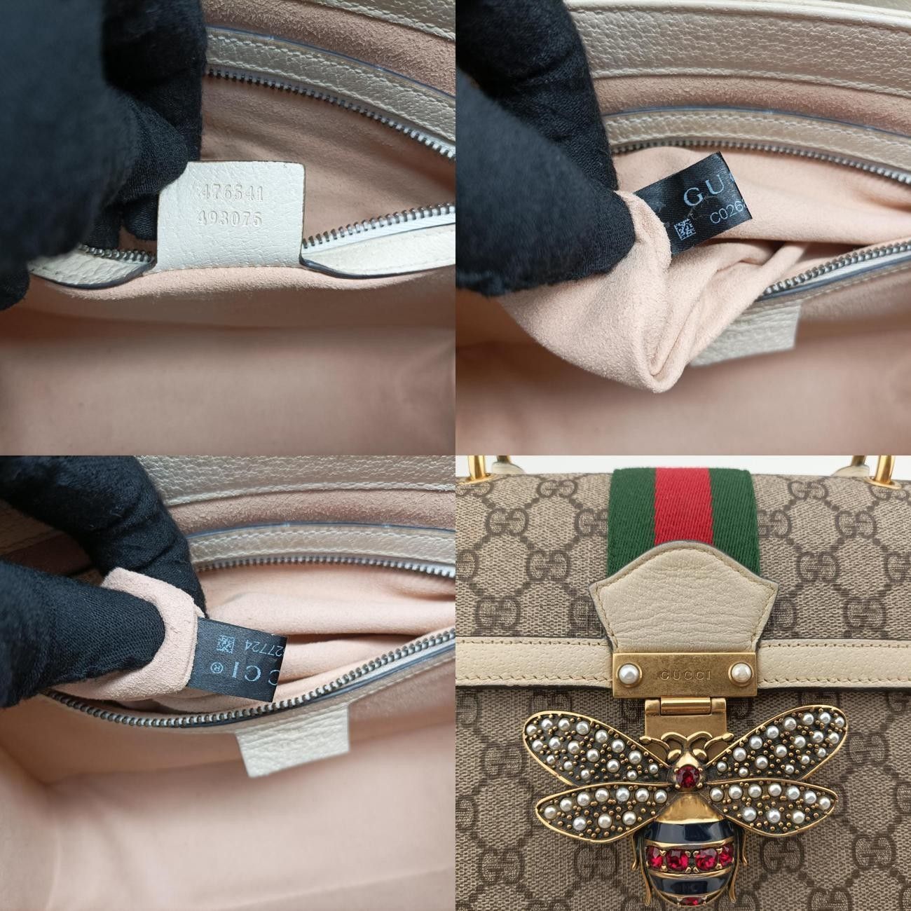 マーガレットホワイト×ベージュ×レッド×グリーンPVCコーティングキャンバス×レザー476541C026827724