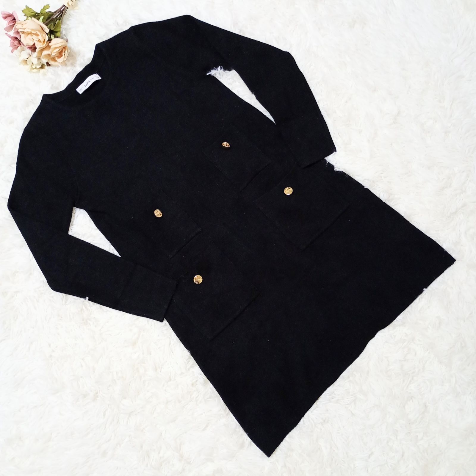 ペケたん様7点❤️♡EMODA♡ほぼ未使用∂ニットワンピース 黒 長袖 Luna's clothea ZARA ザラ ニットワンピース 黒 長袖 金ボタン