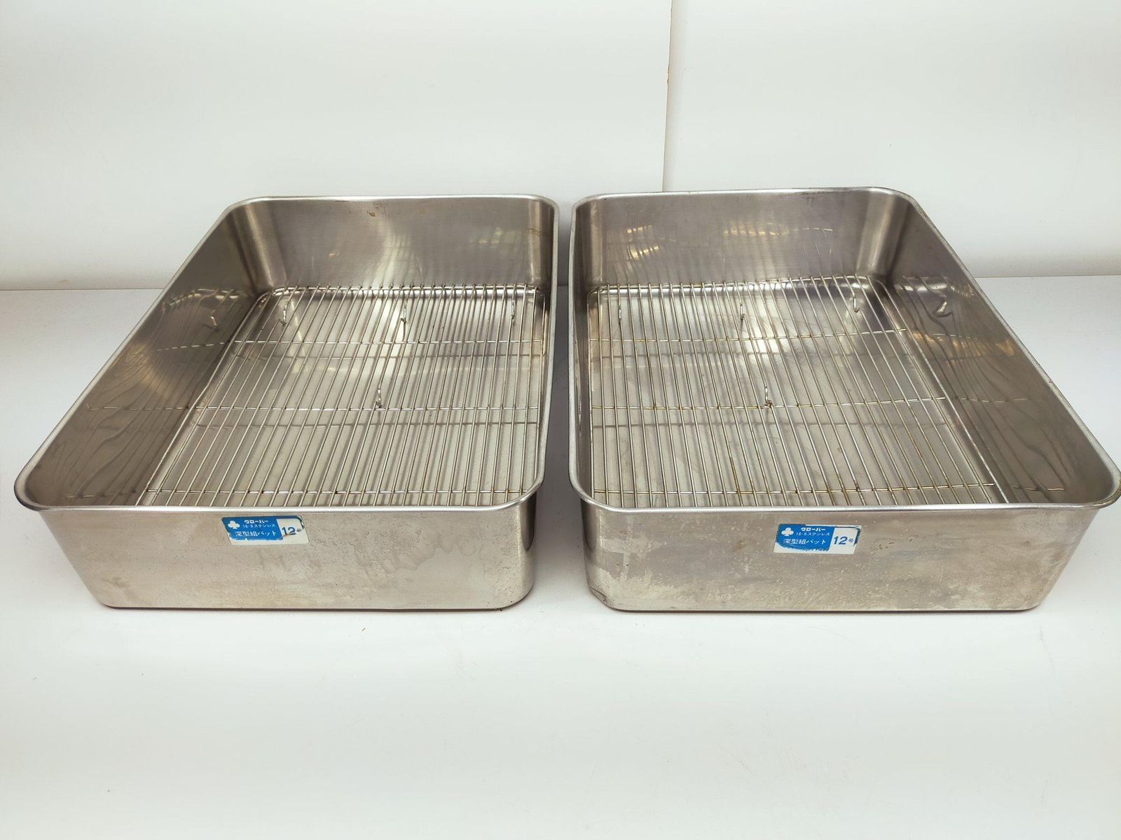 特大深型バット12号 2点セット 47ｘ34ｘ11 cm ステンレス18-8 網付き A9771B12
