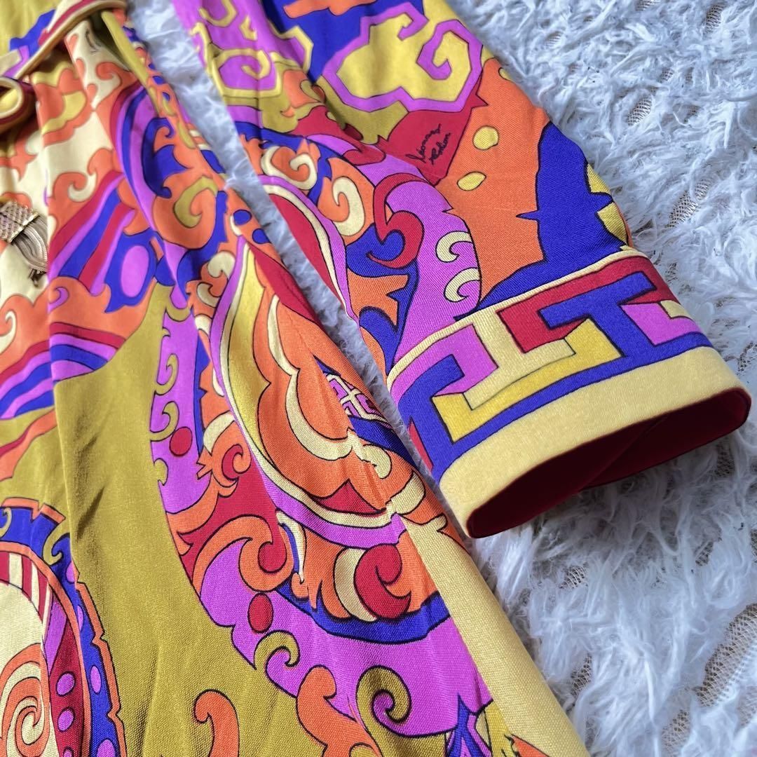 【天然シルク】レオナール 長袖ロングワンピース ストレッチ　総柄　花柄　ベルト 天然シルク】LEONARD FASHION レオナール 長袖ロングワンピース 2 M