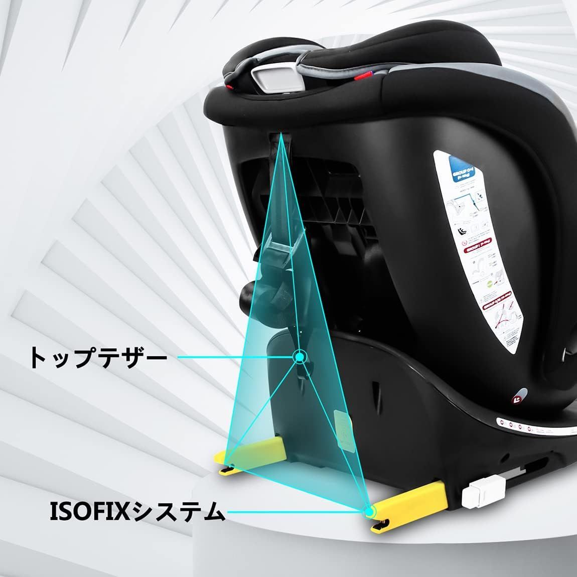 Reecle チャイルドシート 360° 回転式 新生児 12歳頃 0 36kg ISOFIX対応 シートベルト固定 ブラック FFCRYSTALESIA_COM