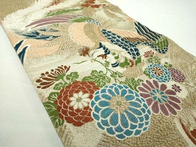 平和屋着物●アンティーク 大正ロマン 丸帯 引き抜き帯 唐織 花喰鳥 金糸 正絹 DAAY1546ps
