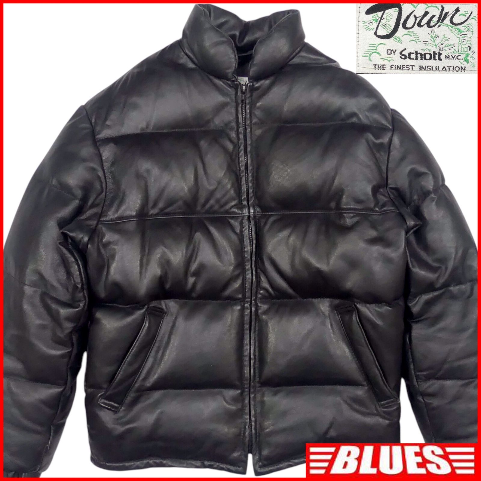 アメリカ製 Schott ショット ダウンジャケット M レザー 38 黒 レザー 