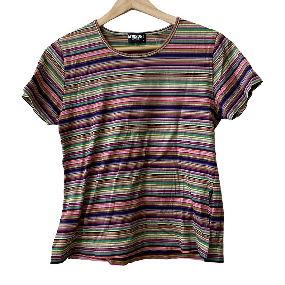 【MISSONI/ミッソーニ】半袖カットソー ボーダー　イタリア製　マルチカラー MISSONI(ミッソーニ) 半袖Tシャツ サイズM レディース
