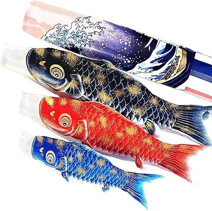 在庫処分】こいのぼり3色 鯉のぼり 吹き流しセット ポール 付き