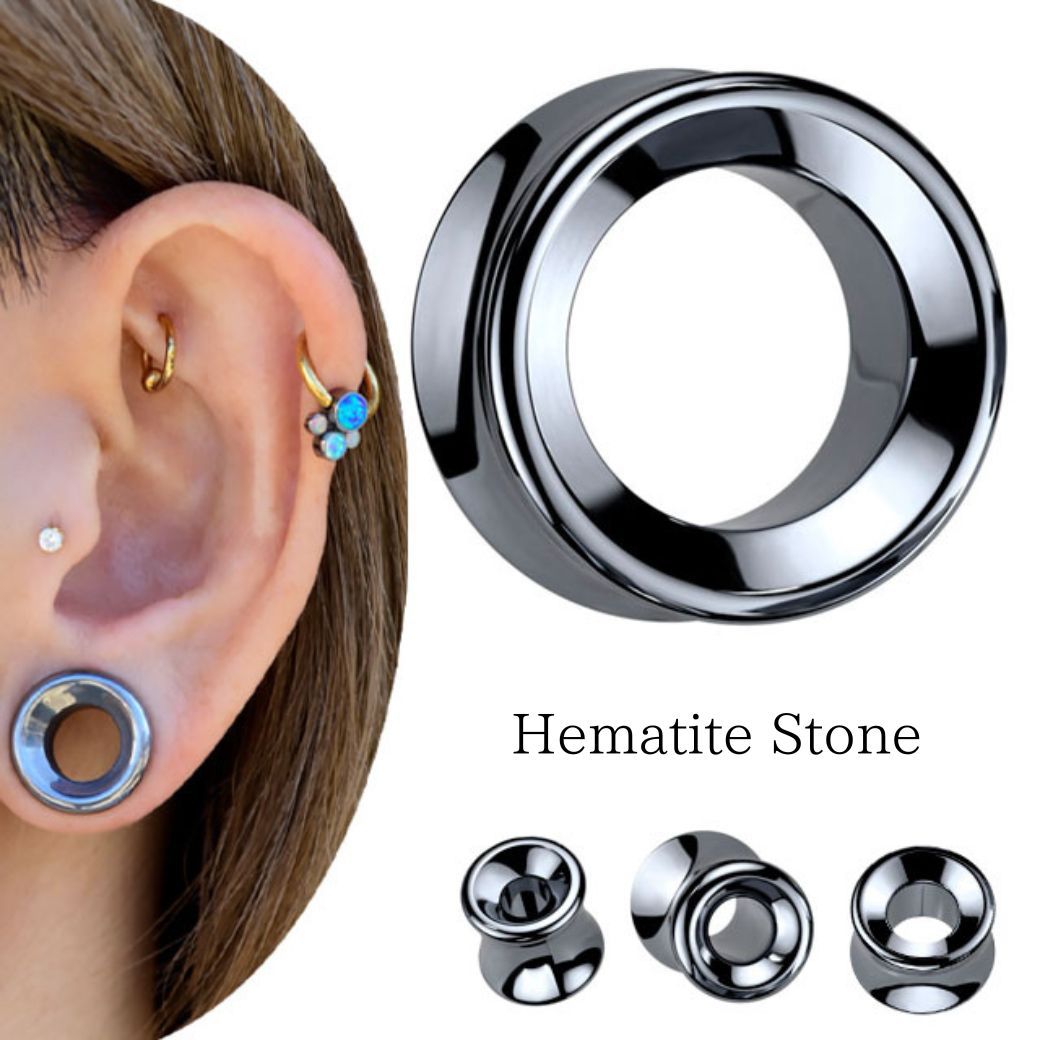 ヘマタイト 天然石ピアス 拡張ピアス 19mm 22mm 25mm ダブルフレア 