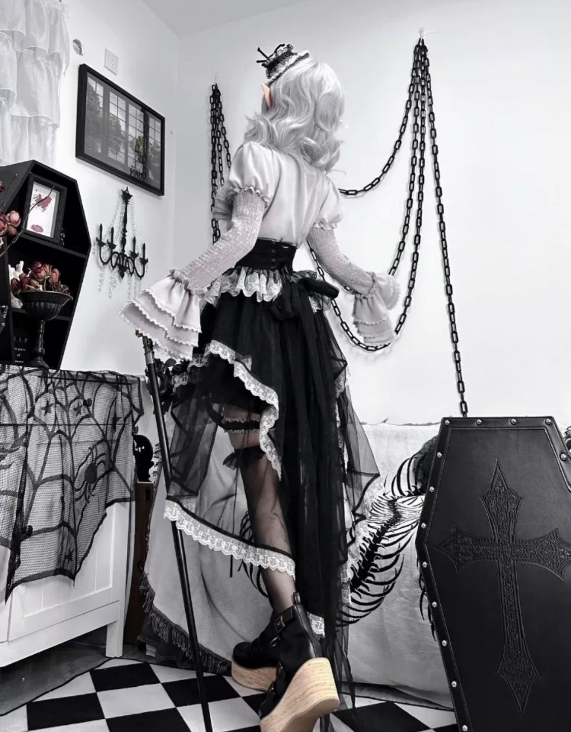 ハンドメイド　ロリィタ　ブラウス+スカート　黒 ハンドメイド ロリィタ ブラウス+スカート 黒 洋服 ロリータ