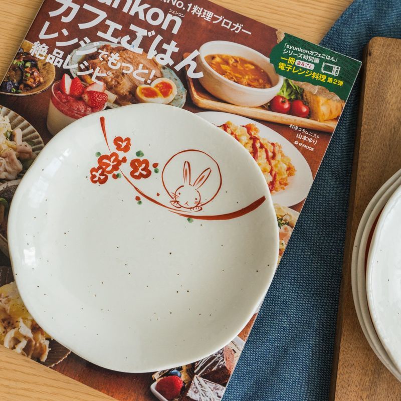 美濃焼 日本製 赤絵花うさぎ中皿揃 お菓子デザート 結婚祝い 贈り物