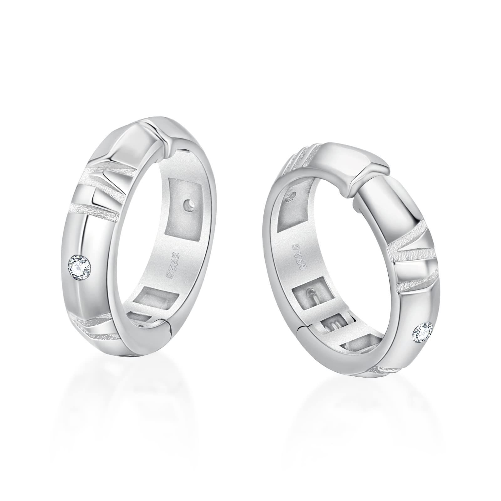 KRKC&CO イヤリング メンズ フェイクピアス シルバー925 イヤーカフ 幅15mm ブラック フープイヤリング ノンホールピアス 両耳/片耳 黒 ローマ数字 シンプル 金属アレルギー対応 人気