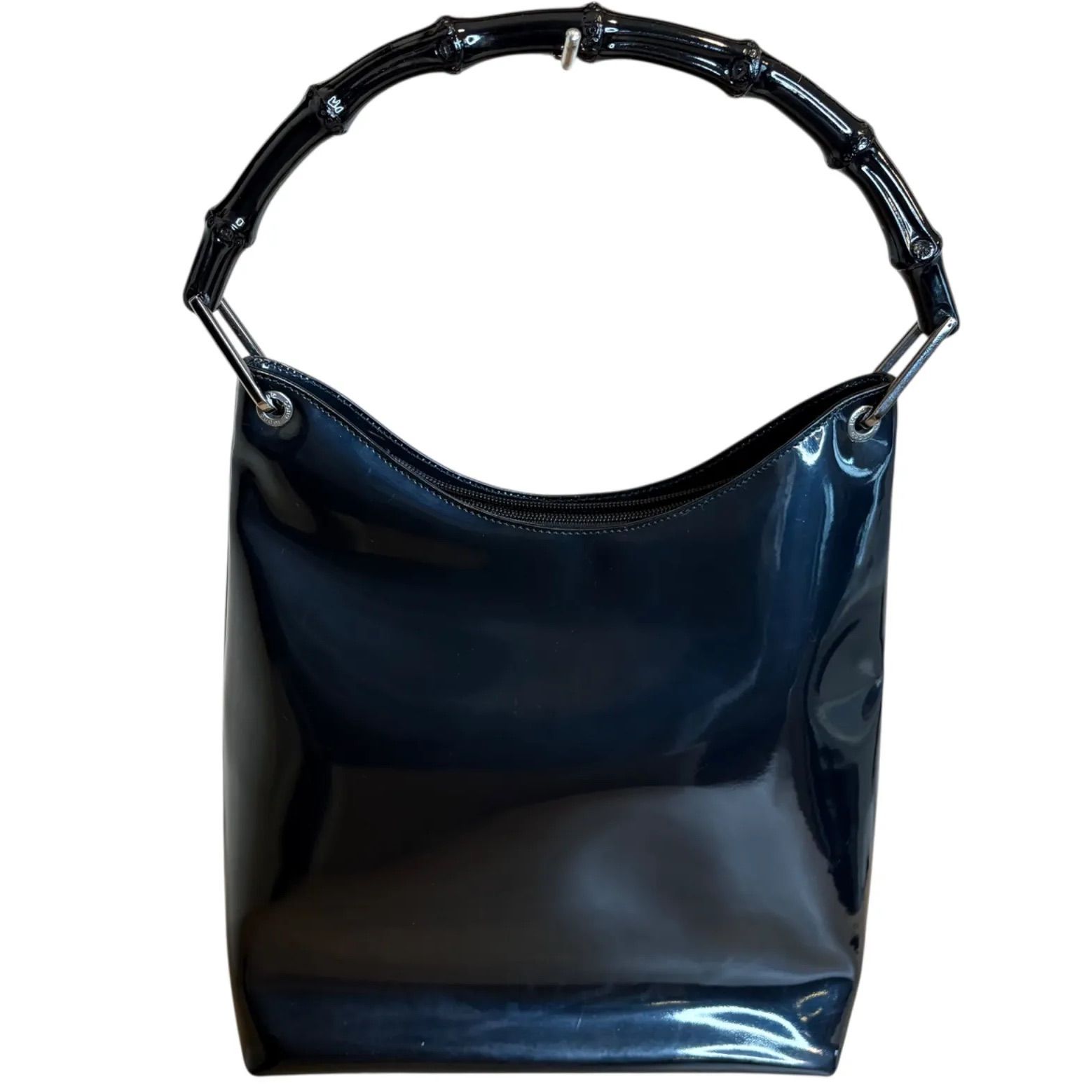 ☆GUCCI グッチ バンブーエナメルハンドバッグ ブラック ヴィンテージ 