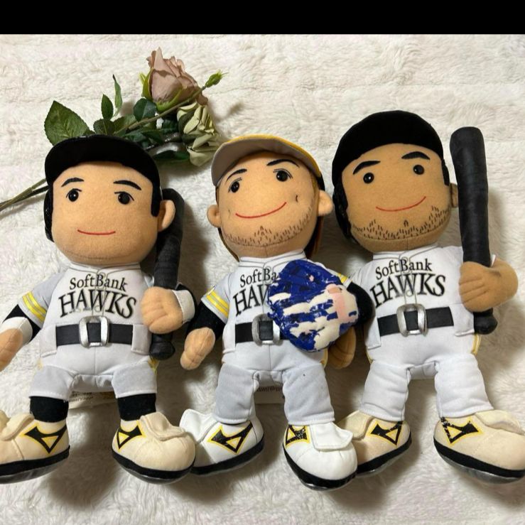 希少品　福岡ソフトバンクホークス　選手ぬいぐるみ　3体セット　川﨑　新垣　松中 希少品 福岡ソフトバンクホークス 選手ぬいぐるみ 3体セット 川