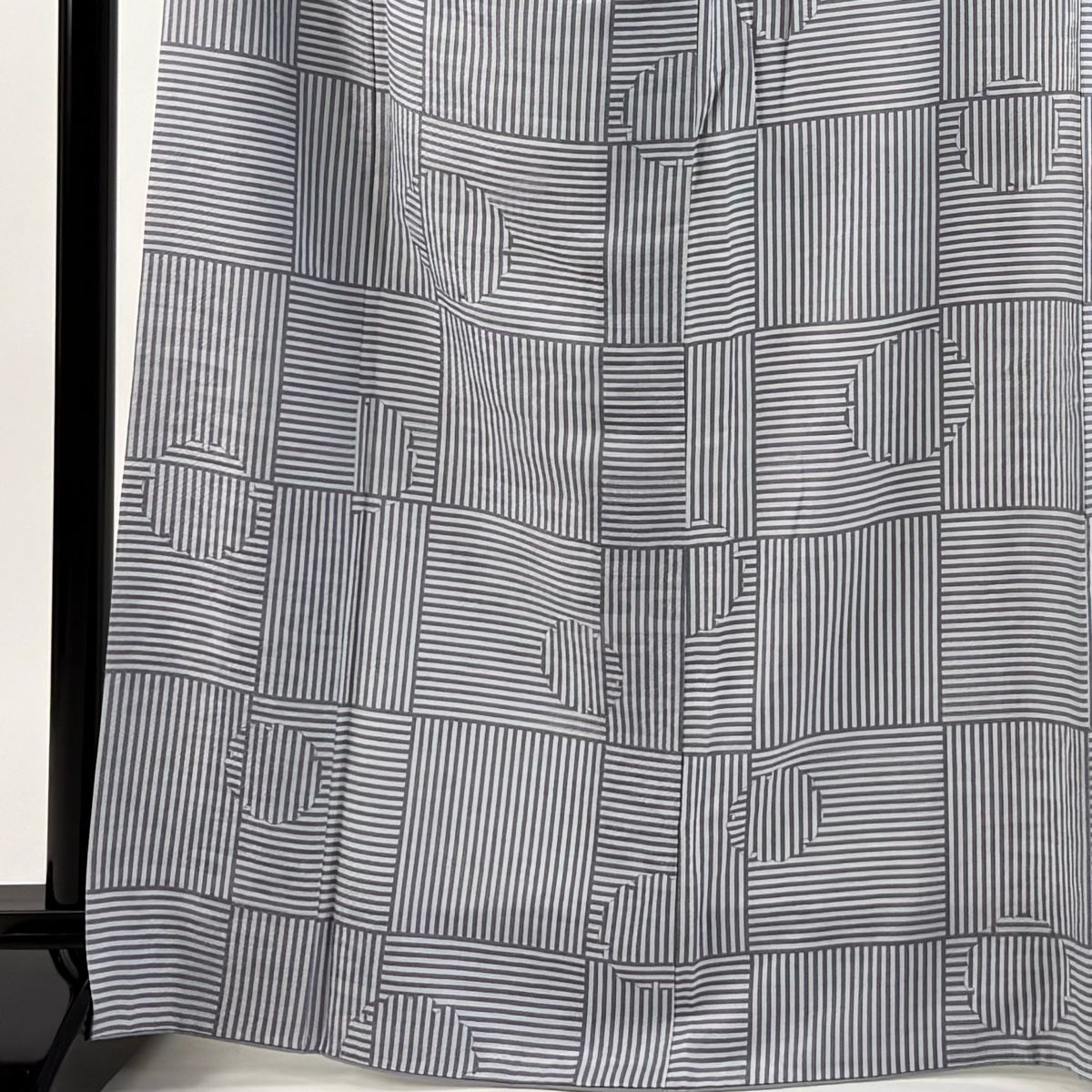 小紋 身丈167cm 裄丈68cm L 袷 縞 雪輪 灰紫 正絹 秀品