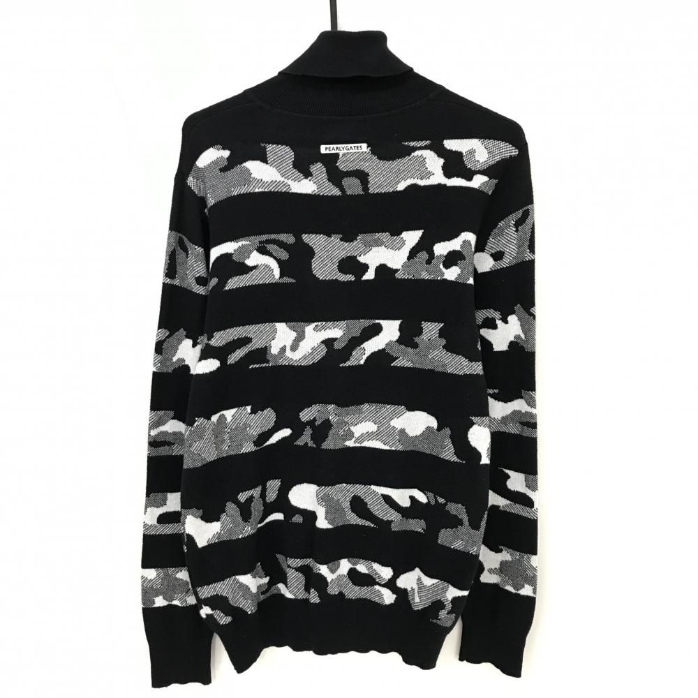 パーリーゲイツ タートルネックセーター 黒×白 迷彩 カモフラ ニット コットン100% ハイネック メンズ 5 L ゴルフウェア PEARLY GATES