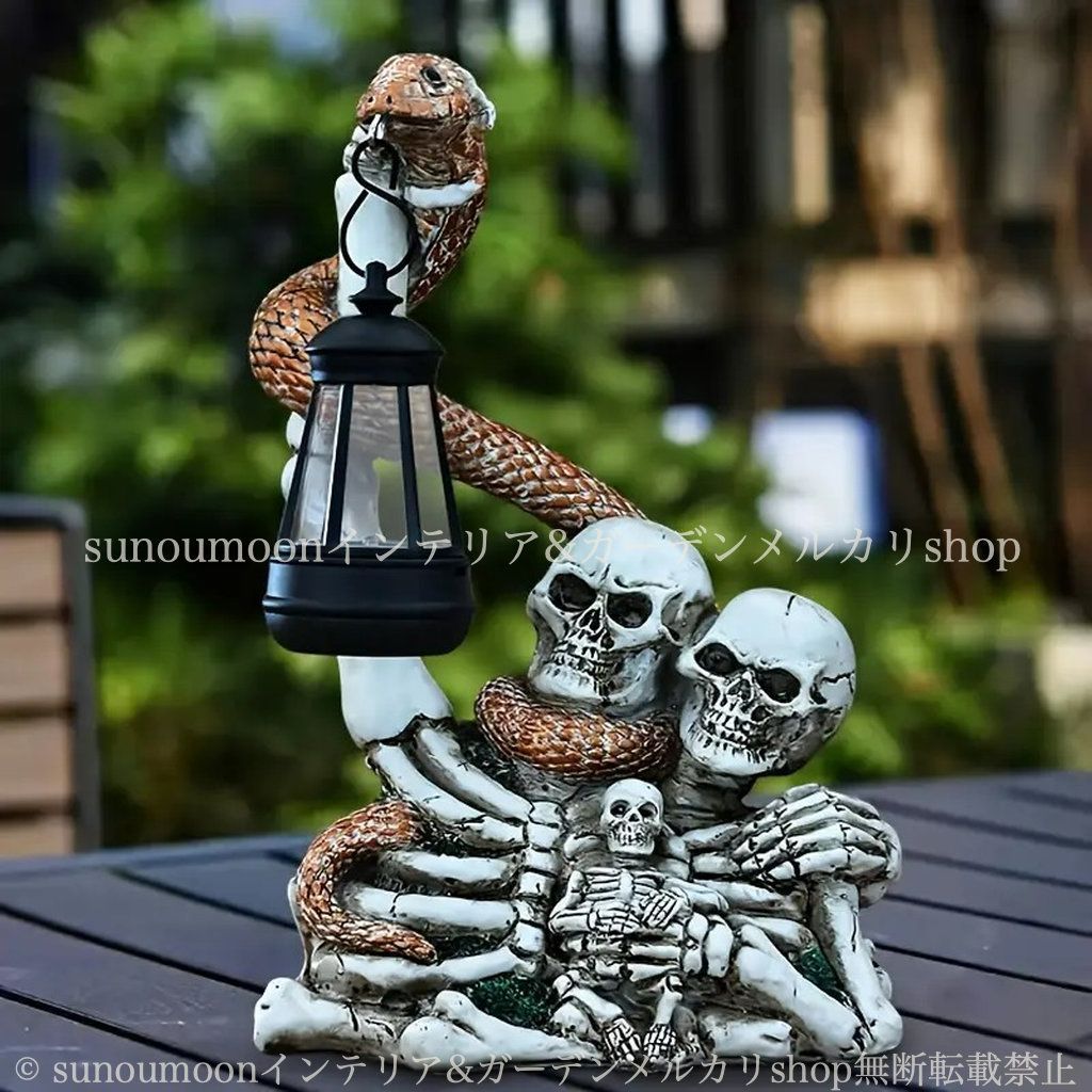 インテリア ガイコツ ガーデンオブジェ ソーラー ガーデン雑貨 がいこつ 樹脂 置物 お洒落 ガーデニング スネーク おしゃれ 庭の装飾 ヘビ ガーデン 雑貨 ガーデンインテリア ガーデンライト 骸骨 4-7