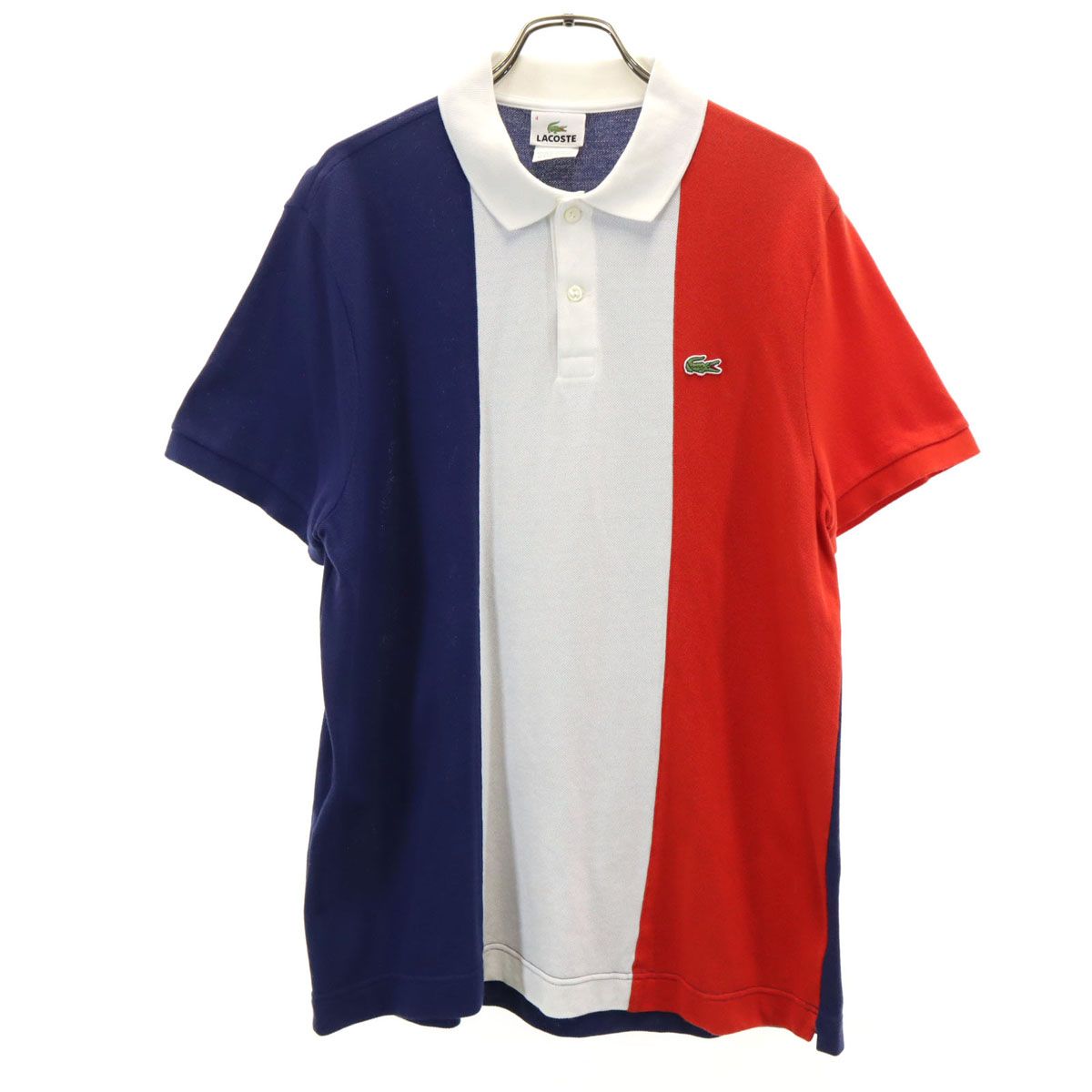 【LACOSTE トリコロールカラー】 ポロシャツ 紺白赤 メンズL LACOSTE ラコステ トリコロールカラー 半袖 ポロシャツ 4