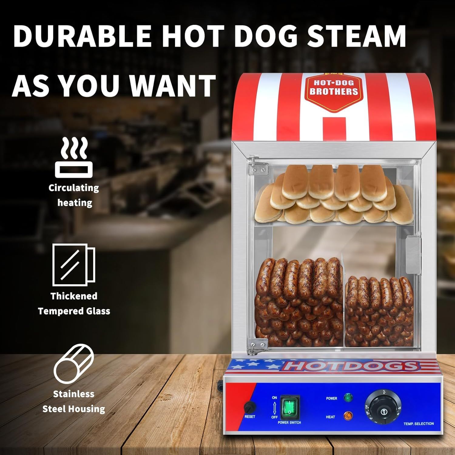 ホットドッグスチーマー、1500Wホットドッグスチーマーマシン