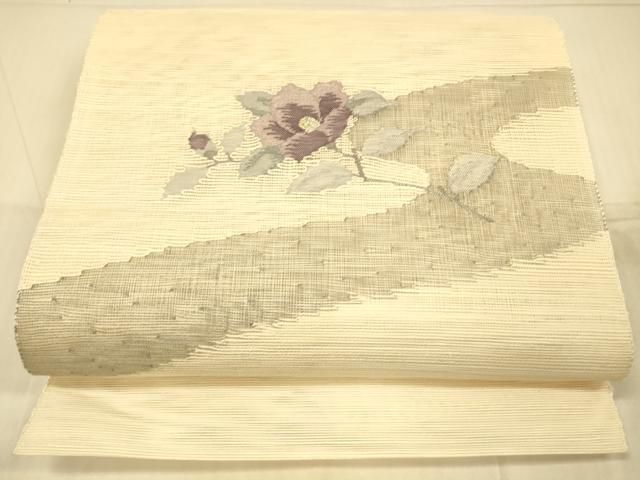 平和屋着物○ワンタッチつけ帯 鹿の子草花文 黒地 正絹 逸品