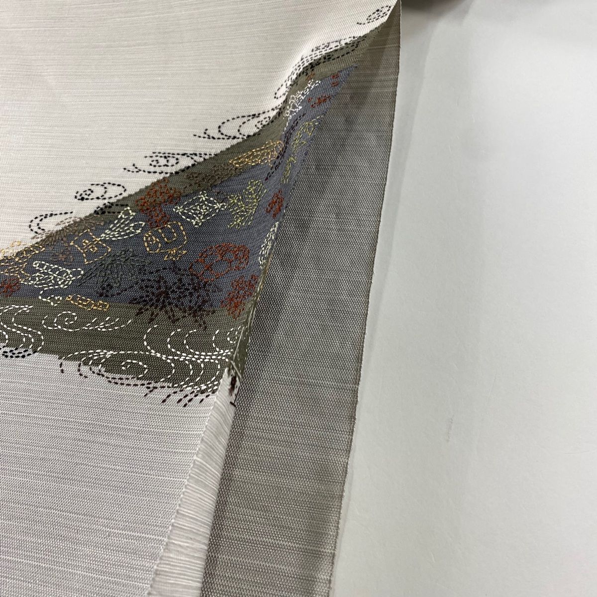 名古屋帯　正絹　刺繍 名古屋帯 秀品 八寸名古屋帯 トンネル仕立て 宝尽くし 観世水